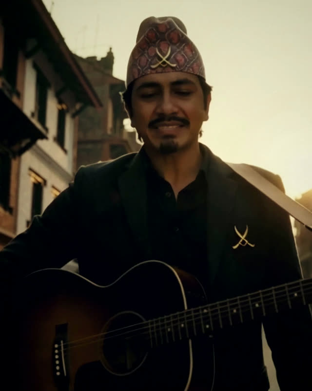 Prakash Pokharel singing in the lanes of old Kathmandu